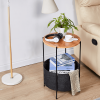 Round Side Table with Storage Basket Small End Table Nightstand with Fabric Storage for Living Room Bedroom Home Office RT