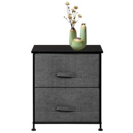 2 Drawers -Night Stand, End Table Storage Tower - Sturdy Steel Frame, Wood Top, Easy Pull Fabric Bins - Organizer Unit For Bedroom, Hallway, Entryway,