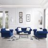 3 Piece Living Room Sofa Set, including 3-Seater Sofa, Loveseat and Sofa Chair, with Button and Copper Nail on Arms and Back, Five White Villose Pillo