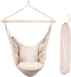 Hammocks Hanging Rope Hammock Chair Swing Seat with Two Seat Cushions and Carrying Bag, Weight Capacity 300 Lbs, Natural