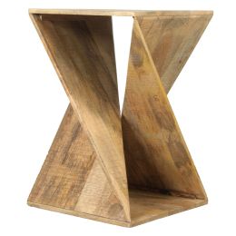 DunaWest Wooden End Table with Square Top and Twisted Illusion Wooden Frame, Oak Brown