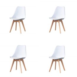 EDLMH Set of 4, ABS PP Nordic Dining Chair with Beech Wood Legs for Dining Room, Living Room, Office, Bedroom, White  YJ