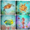 Blue Wall Art Ocean Wall Decor for Bathroom Decorations, Sea Turtle Octopus Goldfish Hippocampus Pictures Canvas Print Art Painting for Bedroom Wall D