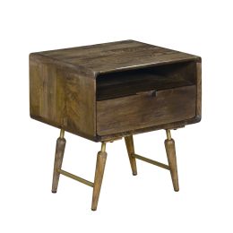 DunaWest 21 Inch Traditional Bedside Table with 1 Drawer and Angled Legs, Walnut Brown