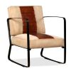 Lounge Chair Brown Genuine Leather and Canvas