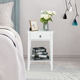 Simple single drawer bedside table--white XH