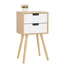 Bedroom Storage Nightstand Shelf with 2 Drawers - Wood XH