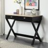 conifferism Simple Student Black Writing Desk with 2 Drawers, Modern Wood Computer Table Desk, Sturdy X-Shaped Leg for Home Office, Bedroom