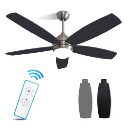 Noiseless 52 Inch Black Ceiling Fan with Lights Remote Control Modern Ceiling Fans for Bedroom Living Room Low Profile Ceiling Fan with 6 Speeds 3 Col