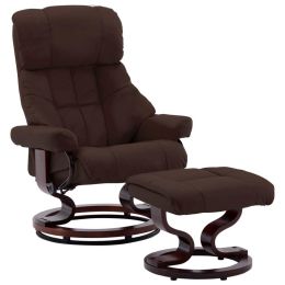 Recliner Chair with Footstool Brown Faux Leather and Bentwood