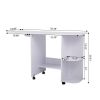 Modern Wood Folding Sewing Table with Lockable Casters, Expanded Rolling Craft Cabinet for Dorm Bedroom, Artwork Craft Station w/ 3 Storage Shelves, W