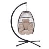 Patio Wicker folding Hanging Chair,Rattan Swing Hammock Egg Chair with X type Base and C Type bracket , with cushion and pillow,for Patio,Bedroom Balc