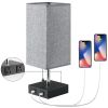 Bedside Lamps for Bedrooms - Table Lamps for Nightstand with USB Ports, Small Night Stand Light Lamp with Grey Fabric Shade for End Table Living Room