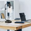 Stepless Dimmable Industrial Table Lamps with 2 USB Ports & AC Outlet, Bedside Nightstand Desk Lamps with Seeded Glass Shades for Bedroom Dorm Living