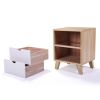 Set of 2 Wooden Nightstand with Two Drawers, End Table with Tall Legs, Multiple Usages Bedside Table, Indoors, Burlywood & White