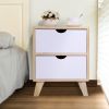 Set of 2 Wooden Nightstand with Two Drawers, End Table with Tall Legs, Multiple Usages Bedside Table, Indoors, Burlywood & White