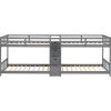 Twin over Twin Double Parallel Bunk Beds with Storage Staircase in the Middle and Full Length Guardrails, Gray