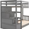 Twin over Twin Double Parallel Bunk Beds with Storage Staircase in the Middle and Full Length Guardrails, Gray