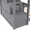 Twin over Twin Double Parallel Bunk Beds with Storage Staircase in the Middle and Full Length Guardrails, Gray