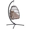 Patio Wicker folding Hanging Chair,Rattan Swing Hammock Egg Chair with X type Base and C Type bracket , with cushion and pillow,for Patio,Bedroom Balc