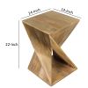 DunaWest Wooden End Table with Square Top and Twisted Illusion Wooden Frame, Oak Brown