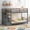 Twin over Twin Double Parallel Bunk Beds with Storage Staircase in the Middle and Full Length Guardrails, Gray