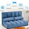 Double Chaise Lounge Sofa Floor Couch and Sofa with Two Pillows for Living Room (Blue) RT