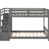 Twin over Twin Double Parallel Bunk Beds with Storage Staircase in the Middle and Full Length Guardrails, Gray