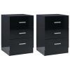 Bedside Cabinets 2 pcs High Gloss Black 15"x13.8"x22" Chipboard