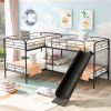 Twin Size L-Shaped Bunk Bed with Slide and Ladder, Black