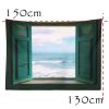 Window Seascape Wall Art Backdrop Tapestry Bedroom Dorm Bedside Wall Fake Window Green Window Tapestry Decor,59x51 inch