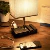 Touch Lamp with 2 Phone Stands,Dimmable USB Lamp Include 2 Warm Edison Bulbs, Grey Table Lamp Built in 2 USB Ports & 2 AC Outlet, Bedside Lamps Idea f