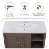 36" Single Bathroom Vanity Top with White Basin, 3-Faucet Holes, Ceramic