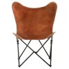 Foldable Butterfly Chair Brown Real Leather