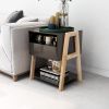 Nightstand Side Table Side Table with Storage Drawers and Open Shelves Solid Wood Nightstand with Solid Wood Legs Modern Nightstand for Bedroom Living