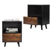 Bedroom End Table Storing Shelf Nightstand Set Of 2 With 1 Drawer