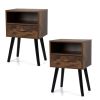 Bedroom & Small Spaces Mid Century Nightstand 2 Pcs Set With Drawer And Shelf