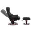 Recliner Chair with Footstool Black Faux Leather and Bentwood