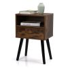 Bedroom & Small Spaces Mid Century Nightstand 2 Pcs Set With Drawer And Shelf