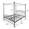 Queen Size Metal Canopy Bed Frame with Sturdy Steel Headboard & Footboard, Support to 600 lbs, Black