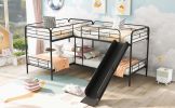 Twin Size L-Shaped Bunk Bed with Slide and Ladder, Black