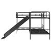 Twin Size L-Shaped Bunk Bed with Slide and Ladder, Black