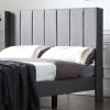 Bed Frame Set, Beds Headboard with Wings & Platform & Slats, Fabric/Full Size/Grey