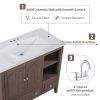 36" Single Bathroom Vanity Top with White Basin, 3-Faucet Holes, Ceramic