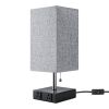 Bedside Lamps for Bedrooms - Table Lamps for Nightstand with USB Ports, Small Night Stand Light Lamp with Grey Fabric Shade for End Table Living Room