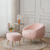 FCH Faux Fur Barrel Accent Chair with Ottoman for Bedroom Living Room Guestroom, Pink