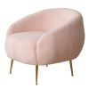 FCH Faux Fur Barrel Accent Chair with Ottoman for Bedroom Living Room Guestroom, Pink