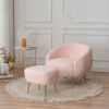 FCH Faux Fur Barrel Accent Chair with Ottoman for Bedroom Living Room Guestroom, Pink