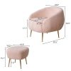 FCH Faux Fur Barrel Accent Chair with Ottoman for Bedroom Living Room Guestroom, Pink