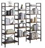 Retro 5-Tier Wood Book Shelf w/ Adjustable Bottom Small Feet Pads, X Shaped Metal Frame